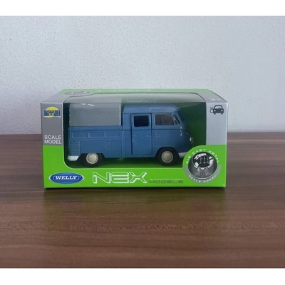 Welly Volkswagen T1 Double Cabin Pick Up Modrá 1:34