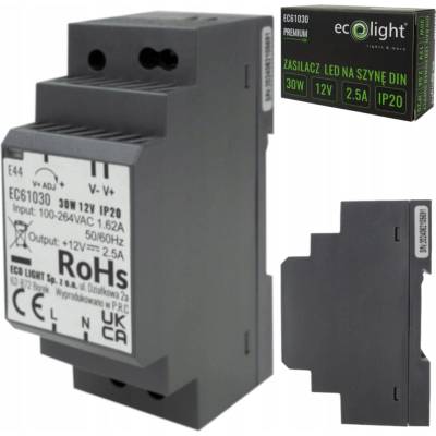 Eco Light Napájecí zdroj na DIN lištu 12V 30W 2,5A pro IP20 PREMIUM LED pásek EC61030