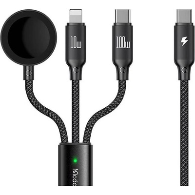 Lemontti Mcdodo CA-4940 O Series 3-в-1 кабел USB-C към USB-C, Lightning и безжично зареждане за Apple Watch, 100W, 1.2 m, черен (CA-4940)