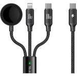 Lemontti Mcdodo CA-4940 O Series 3-в-1 кабел USB-C към USB-C, Lightning и безжично зареждане за Apple Watch, 100W, 1.2 m, черен (CA-4940)