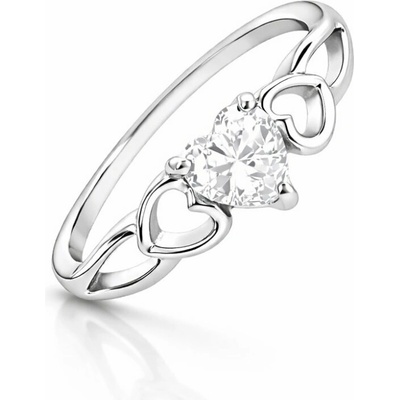 Minet Stříbrný prsten LOVE s bílým srdíčkovým zirkonem JMAS0181SR53