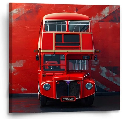 Sablio Obraz Červený poschodový autobus Vlajka - 50x50 cm