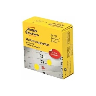 Etikety kruhové 10mm Avery žlté v dispenzore AV003852