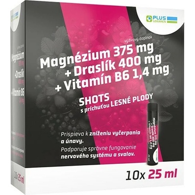 Plus Lekáreň Magnézium + Draslík + Vitamín B6 SHOTSlesné plody, 10 × 25 ml