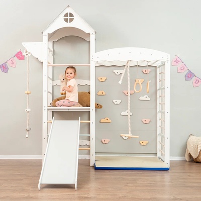 Montessori Furniture dětské hřiště Tower Climbing s rampou a skluzavkou white/pastel