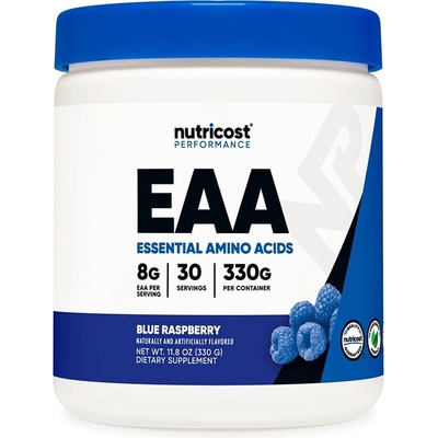 Nutricost Мускулна сила и възстановяване - EAA Есенциални аминокиселини, 330 g прах, с аромат на синя малина, 30 дози (67360 (462101) NC)