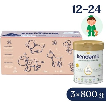 Kendamil Premium 3 HMO+, 2, 4 кг (3× 800 г), креативна опаковка с подарък