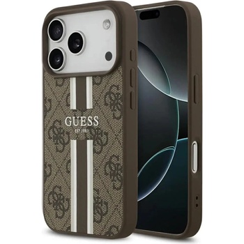 GUESS Калъф Guess 4G Printed Stripes MagSafe за iPhone 17 Pro - кафяв (3666339491420)