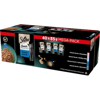 Sheba Sauce Collection Fish Flavours пакетчета 40x85 g - пълноценна влажна храна за възрастни котки, в сос
