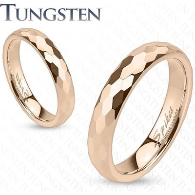 Šperky Eshop Tungstenový prstýnek zlatorůžový, broušení do šestihranů P07.08