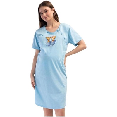 Светлосиня нощница за кърмачки с две жирафчета