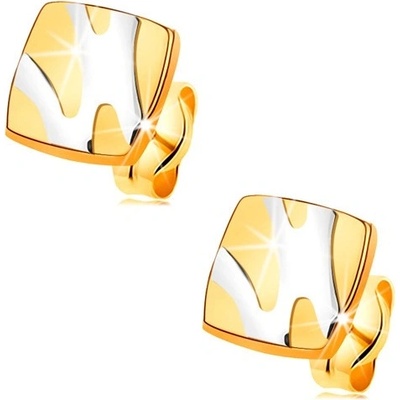 Šperky eshop zlaté náušnice lesklý čtverec s asymetrickými liniemi GG177.47