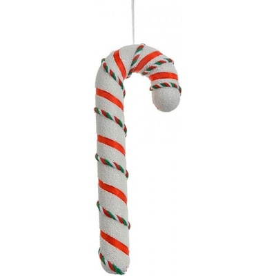 Clayre & Eef Bílá třpytivá vánoční ozdoba cukrová hůlka se stuhou - 7*2*17 cm