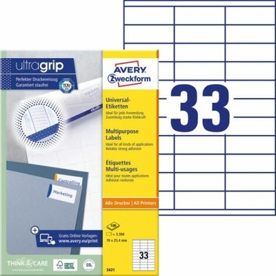 AVERY Zweckform univerzálne etikety, 70 x 25,4 mm - biele