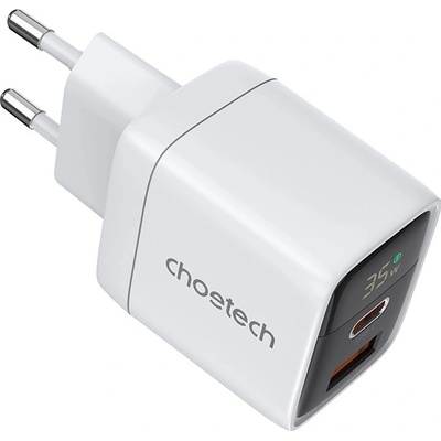 AppleMix 35W EÚ adaptér / nabíjačka CHOETECH - USB-C + USB-A - GaN + LCD displej - biela
