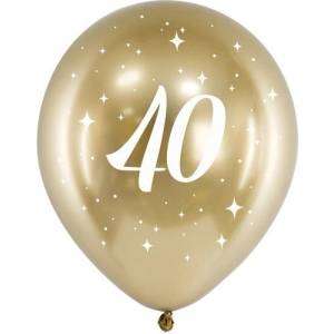 Party Deco Латексови Балони Хром, Злато с Бял Печат 40, 30см - (1 пакет / 6 бр. ) (chb14-1-40-019-6)