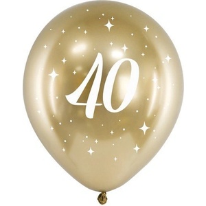 Party Deco Латексови Балони Хром, Злато с Бял Печат 40, 30см - (1 пакет / 6 бр. ) (chb14-1-40-019-6)