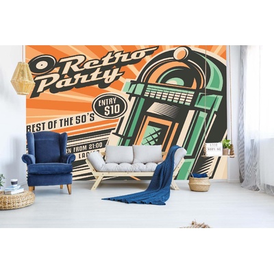 DIMEX ART Самозалепваща се флизелинова фототапета ретро покана за парти 375 x 250 см