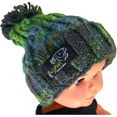 R Spekt dětský kulich Maxi PomPom beanie šedozelený