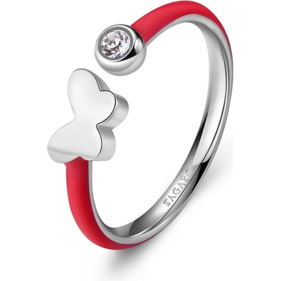 S'Agapõ Ocelový prsten s červeným smaltem Motýlek Vibes SVB66