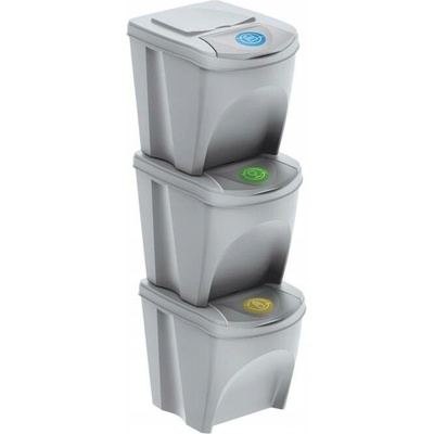 Prosperplast Odpadkové koše na třídění odpadu, 3 x 25 l SORTIBOX, popelavě šedá