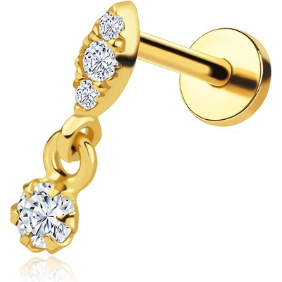 Šperky Eshop - Zlatý piercing labret 14K zrno se zirkony a visícím zirkonem S5GG275.63