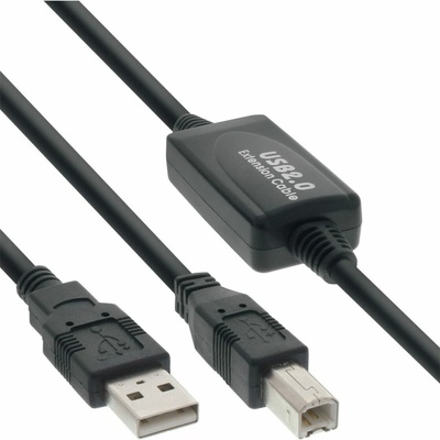 PremiumCord ku2rep15ab USB 2.0 repeater a propojovací A/M - B/M, 15m, černý