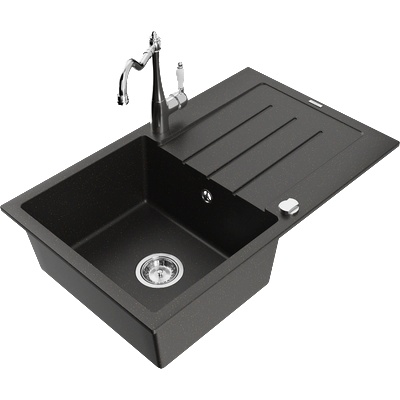 Mexen Bruno гранитна мивка с 1 отделение, отцедник и кухненски смесител Carla, (6513-75-670700-00)