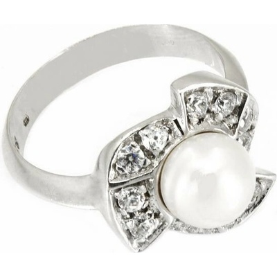 sZlato.cz 3391 Zlatý dámský prsten z bílého zlata s bílými zirkony a perlou