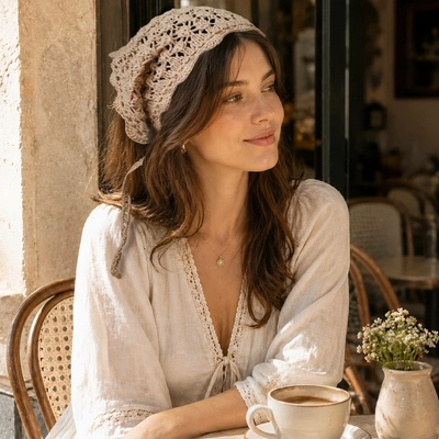 Maliso háčkovaný šátek minimalistická letní bandana handmade stylu béžový