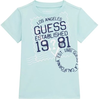 GUESS Тениска с къс ръкав в бледо зелено за мини момче Guess с надписи