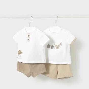 Mayoral Комплект трико две тениски и два къси панталона в цвят фрапе за новородено момче Майорал