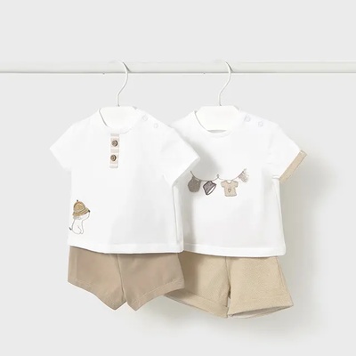 Mayoral Комплект трико две тениски и два къси панталона в цвят фрапе за новородено момче Майорал