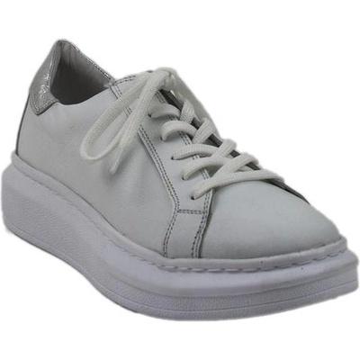 Български обувки Бежови дамски кецове ниски със сребристи елементи 2212white