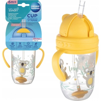 Canpol Babies nevylévací hrníček se slámkou a závažím Exotic Koala žlutý 270 ml