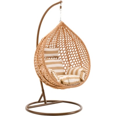 Textilomanie Světlé hnědé závěsné křeslo TROPIKAL se stojanem bílo-hnědým polštářem – Zbozi.Blesk.cz