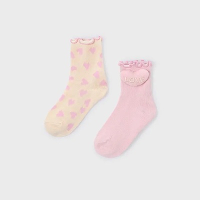 Mayoral Сет 2 чифта чорапи жакард в розово и мръсно бяло с детайли за мини момиче Mayoral