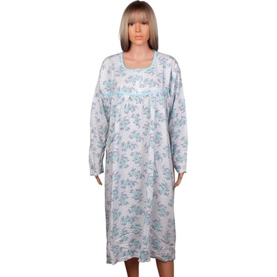 Ватирана макси нощница с дълъг ръкав и цветя в цвят мента