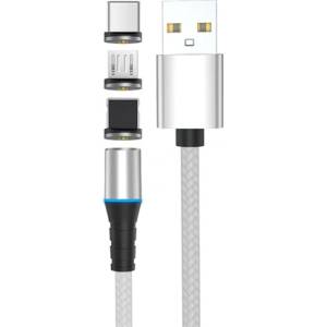 Stansson 1 м кабел с магнитна глава 3в1 microUSB/Type-C/Lightning с оплетка CL-158 (CL-158)