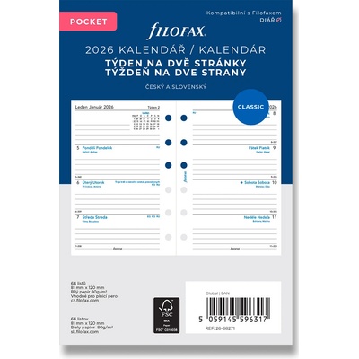 Filofax kalendář kapesní 2026 ČJ+SJ týden/2 stránky – Zboží Dáma