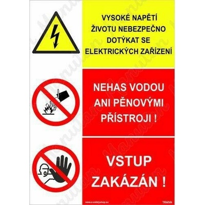 Vysoké napětí životu nebezpečno dotýkat se elektrických zařízení, plast 297 x 420 x 2 mm A3