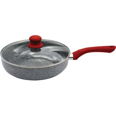 Sapir Дълбок тиган с капак ZEPHYR Actual line ZP 1319 NM24CD, 24х6.5 см, Мраморно-керамично покритие, Индукция, Сив/червен (1319120089)
