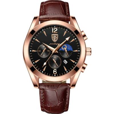 Poedagar Мъжки часовник Poedagar CS1306, кожена каишка, кафяв, черен циферблат (CS1306)