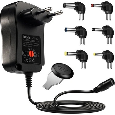 Univerzální napájecí adaptér Izoxis 30W, nastavitelný, 6 koncovek, USB