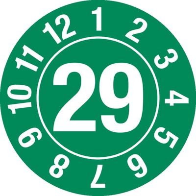 Kontrolná nálepka 29, kruh, zelený, fólia samolepiaca, 25 mm, BJ = 5 x 15 ks