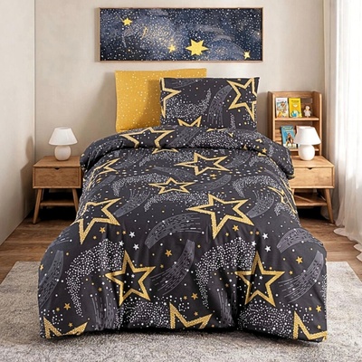 TiaHome Obliečky bavlna Star čierna 200x140 90x70