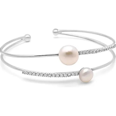 Lillian Vassago Stříbrný pevný náramek zdobený perlami a zirkony LLVY-SB006