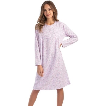 Бяла ватирана макси нощница с розови цветя