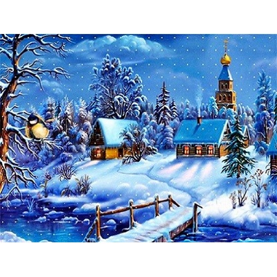 Norimpex Diamantový obrázek zasněžená chalupa 30x40cm – Sleviste.cz