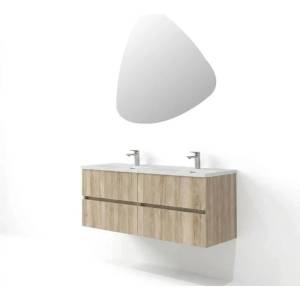 ASIR GROUP Комплект окачен долен шкаф 120 см с двойна мивка и LED огледало Asir Simple 5 светъл орех (263LVS1211)